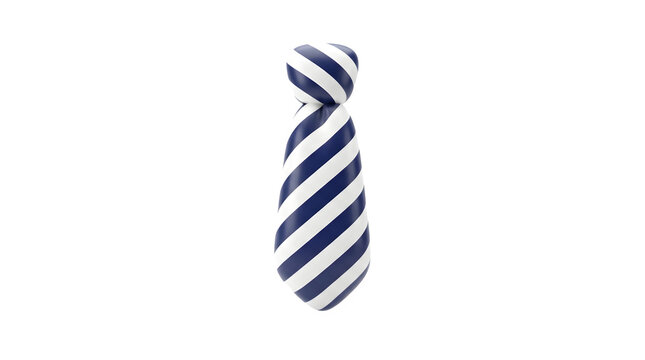 Striped blue and white necktie icon, professional business silk tie on white background, formal corporate fashion accessory for office attire