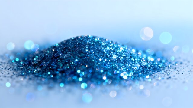 Blue glitter pile with bokeh effect