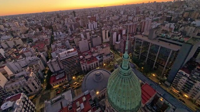 Aerial FPV Downward View of Plaza Congreso Traffic