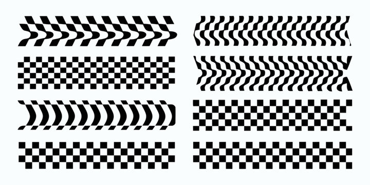 Checkered and wavy patterns black and white vector illustration collection