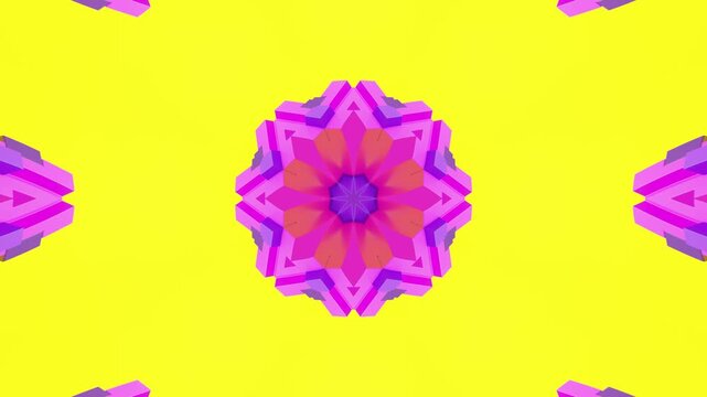 Bright Neon Abstract Mosaic Animation with Reflective 3D Geometric Shapes Creating Hypnotic Kaleidoscope Design for Digital Content and Marketing