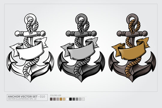 Classic vintage anchor vector illustration featuring detailed rope and ribbon, good for nautical theme design.