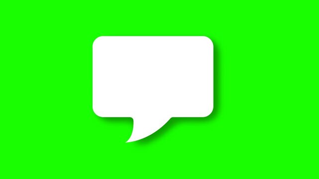 White speech bubble animation on green screen, blank chat icon, digital communication concept, chroma key video element, pop-up dialogue box, minimalist design.
