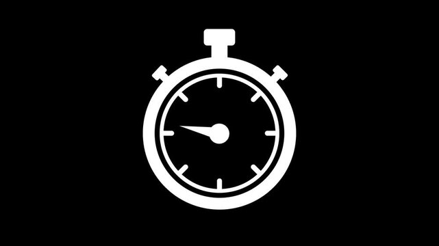 Minimalist white stopwatch icon animation, rotating timer hand on Alpha channel, time management concept, deadline indicator, 2D flat motion graphic, productivity symbol, isolated video.