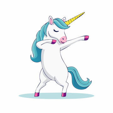 Cartoon Unicorn Doing the Dab Dance Pose