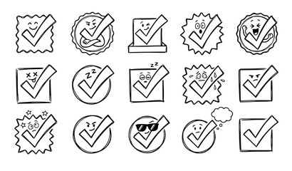 Quirky Hand Drawn Voting Tick Mark Collection with Funny Check Symbol Designs Vector Set © MdMiraz