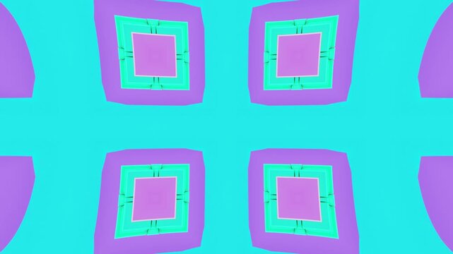 Abstract Neon Symmetry Animation with Reflective Geometric Forms and Intricate Mosaic Structures