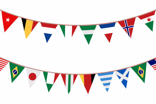 World flags pennant banner set on a white background