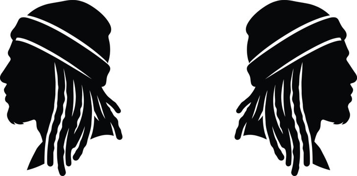 International reggae day logo design with two black silhouettes of rastafarian heads with dreadlocks