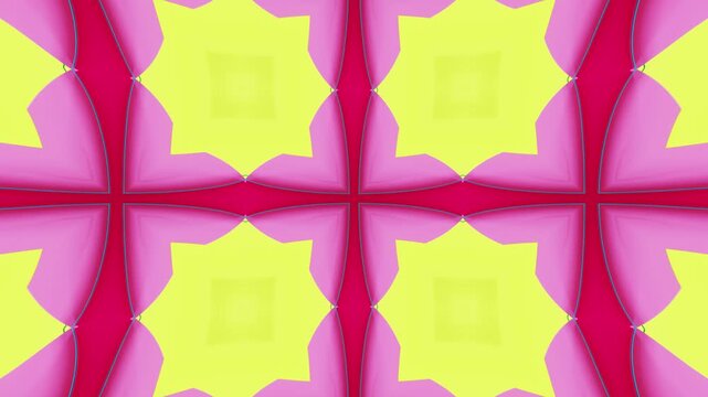 Bright Futuristic Mosaic Animation with Neon Geometric Shapes Reflected into Complex Kaleidoscopic Structures