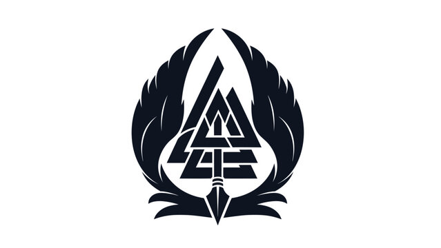 Norse Mythology Symbol with Geometric Wings and Spearhead Emblem