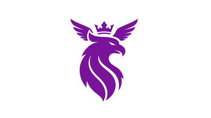 Fototapeta premium Stylized purple eagle head with crown and wings, a majestic logo design.