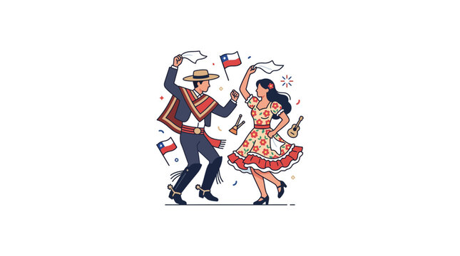 Chilean Cueca Dancers Illustration for Fiestas Patrias Celebration