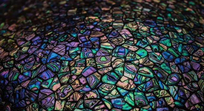 Luxurious dark mother of pearl mosaic texture, showcasing abstract tessellation and deep iridescent colors perfect for upscale design, design, sophisticated, grey