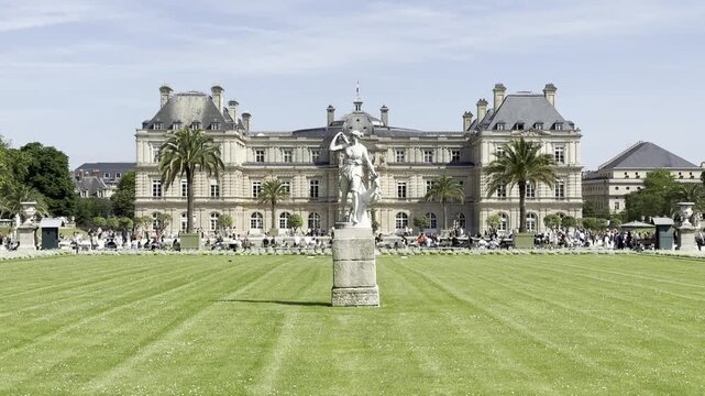 Jardin du Luxembourg and Palais du Luxembourg in Paris spring view