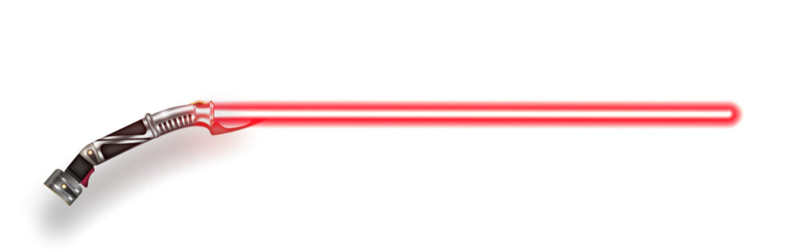 New realistic design flame red neon sword isolated on white background. Close combat energy weapon. Vector illustration
