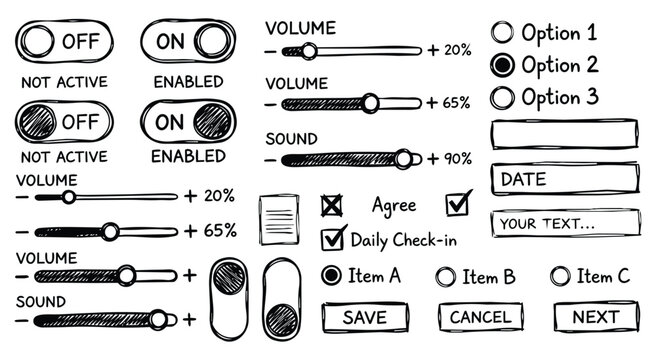 Hand drawn UI elements and wireframe kit
