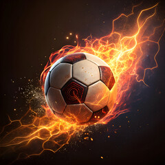 Naklejka premium soccer ball surrounded by flames and energy effects, powerful sports design