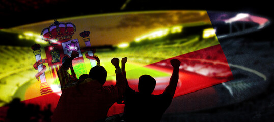 flag of Spain and crowd cheering in stadium © Melinda Nagy