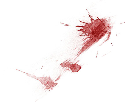 Dark red blood stain with rough texture, isolated on transparent cutout background