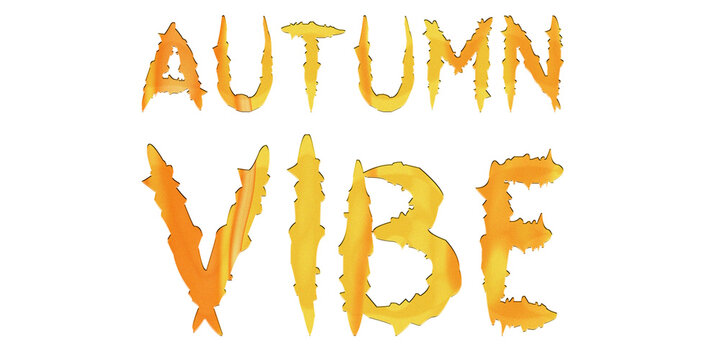 AUTUMN VIBE. Fall season streetwear t-shirt print with orange liquid spiky text effect.