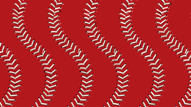 Red baseball stitching pattern background texture with white threads