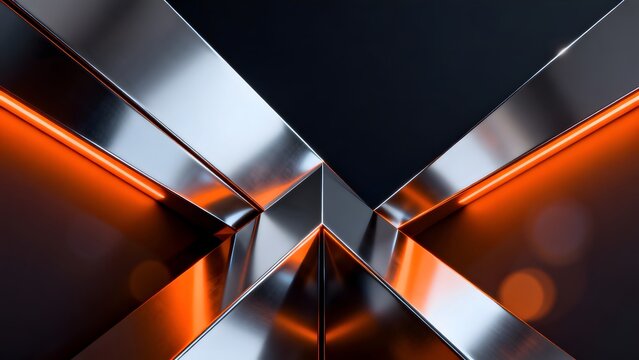 Abstract metallic geometric structure with orange light