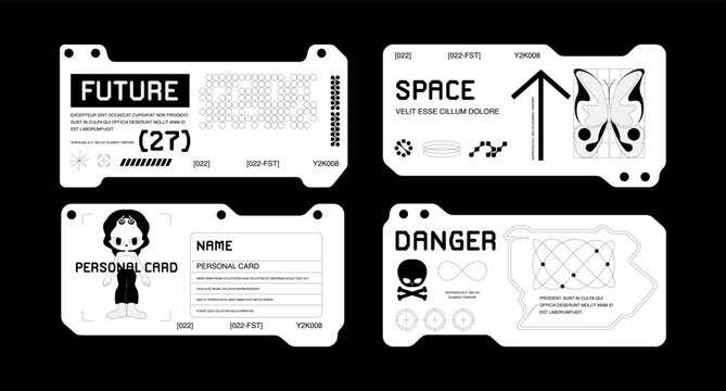 Futuristic technology frame for design. HUD frames in Ski-Fi style, GUI, FUI.Modern cyber user interface elements. Y2K characters, system notifications.