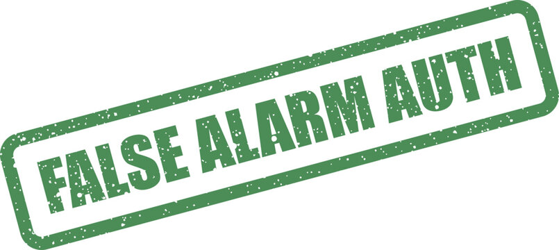 Distressed rubber stamp design reading false alarm auth inside a simple rectangular slanted vector border