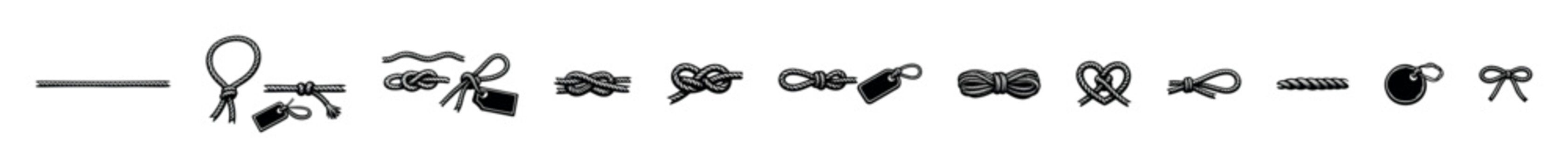 Collection of various nautical and decorative knots illustrated in a line