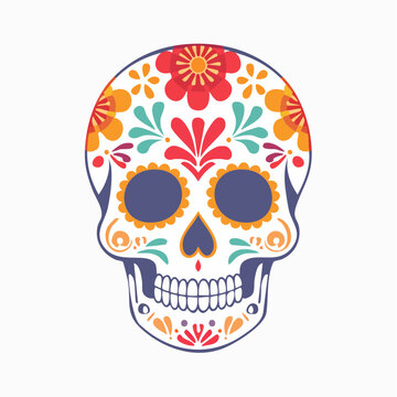 Colorful Sugar Skull with Floral Decorations