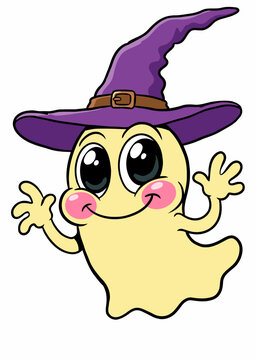 Ilustra&ccedil;&atilde;o de fantasma amarelo com chap&eacute;u roxo