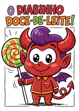 Personagem De Desenho Animado Diabinho Vermelho Com Pirulito