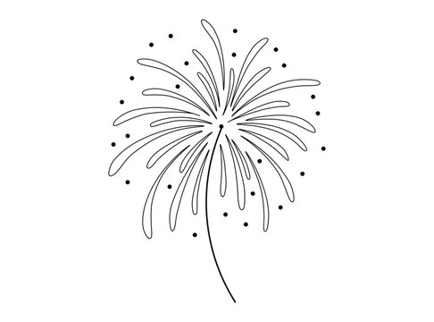 Single line art firework burst illustration with decorative dots for celebratory event and festival graphic design