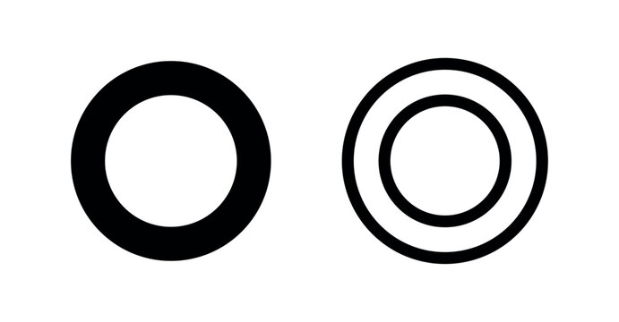 Simple circle and concentric rings icon in solid and outline style. Basic geometric shape symbol.