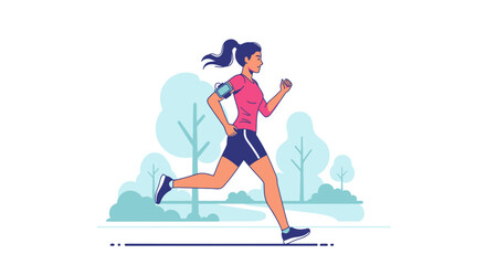 Fototapeta premium Vector illustration of a woman jogging in a park, promoting a healthy lifestyle and fitness activity