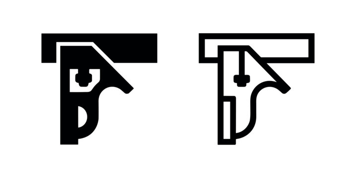 Carpenter's square icon, measuring and angle tool symbol in glyph and outline style