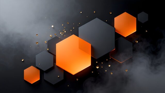 Abstract hexagonal shapes with glowing particles