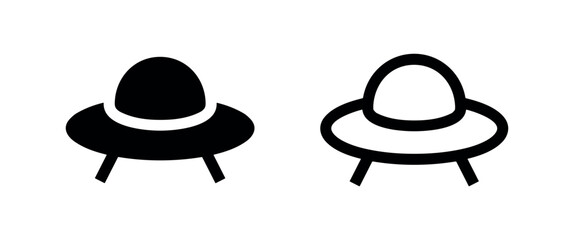 Black and white vector icons of a UFO, one solid and one outlined © liubomir118809