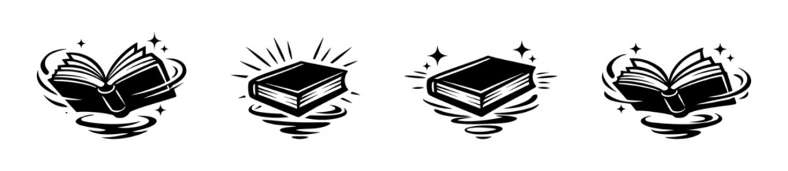 Magical open book with swirling lines and stars, symbolizing knowledge and imagination © Compositor 