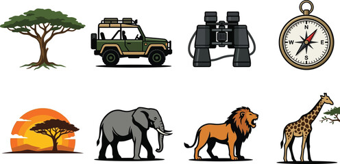 African Safari Adventure and Wildlife Exploration Icons Set © mdsohrab