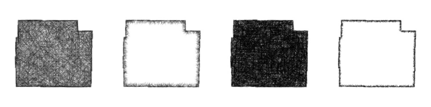 Sketch black and white Oregon County (Missouri) outline map design set