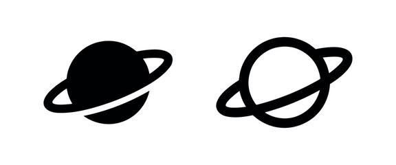 Planet with rings icon, symbolizing space, astronomy, the solar system, and cosmic exploration © liubomir118809