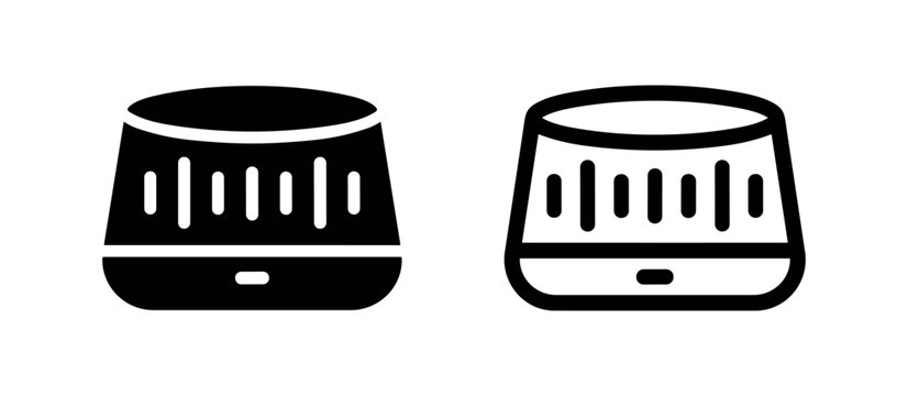 Smart speaker icon with sound waves, representing AI assistants, smart home technology, and voice control audio devices