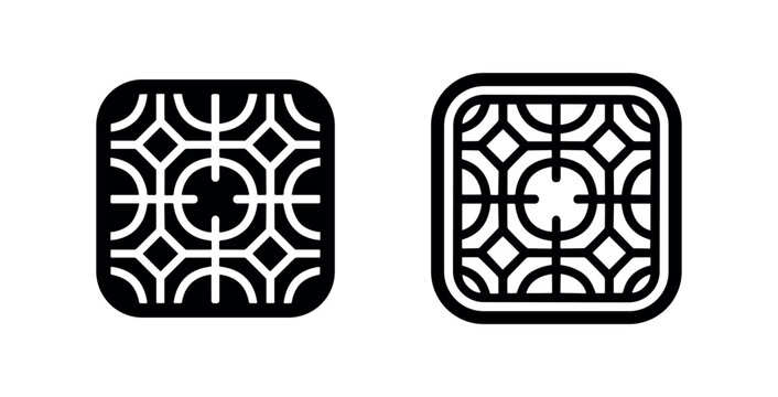 Decorative square grid pattern icon, abstract geometric background or grate in solid and outline styles.