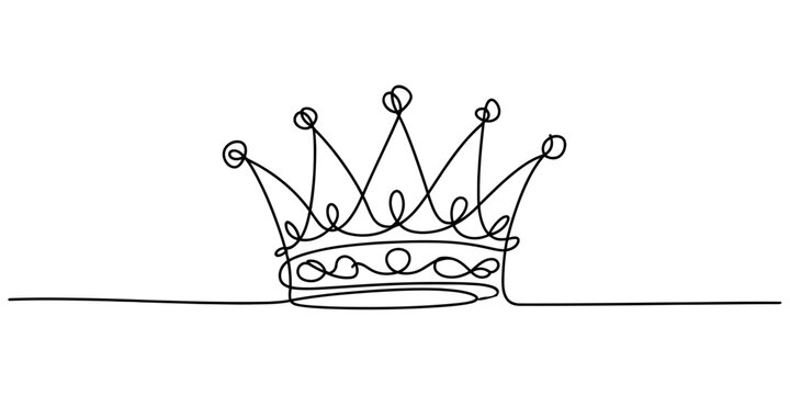 Continuous single line drawing of a royal crown for a king or queen representing power authority success victory leadership and nobility in black ink style Vector, illustration