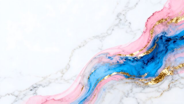 Abstract marble pattern with pink blue and gold