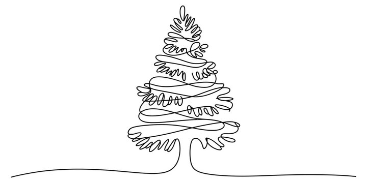 Continuous single line drawing of a simple evergreen pine tree shape for holiday greeting cards and minimalist forest nature design art vector illustration Vector, illustration