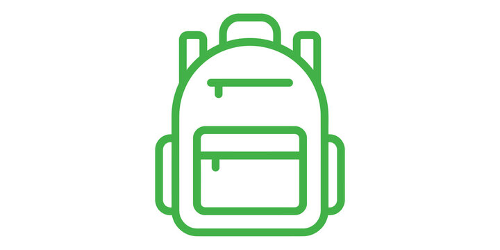 Neon green backpack icon on transparent background