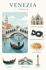 Vsai venezia travel poster with rialto bridge and gondola © frrlbt